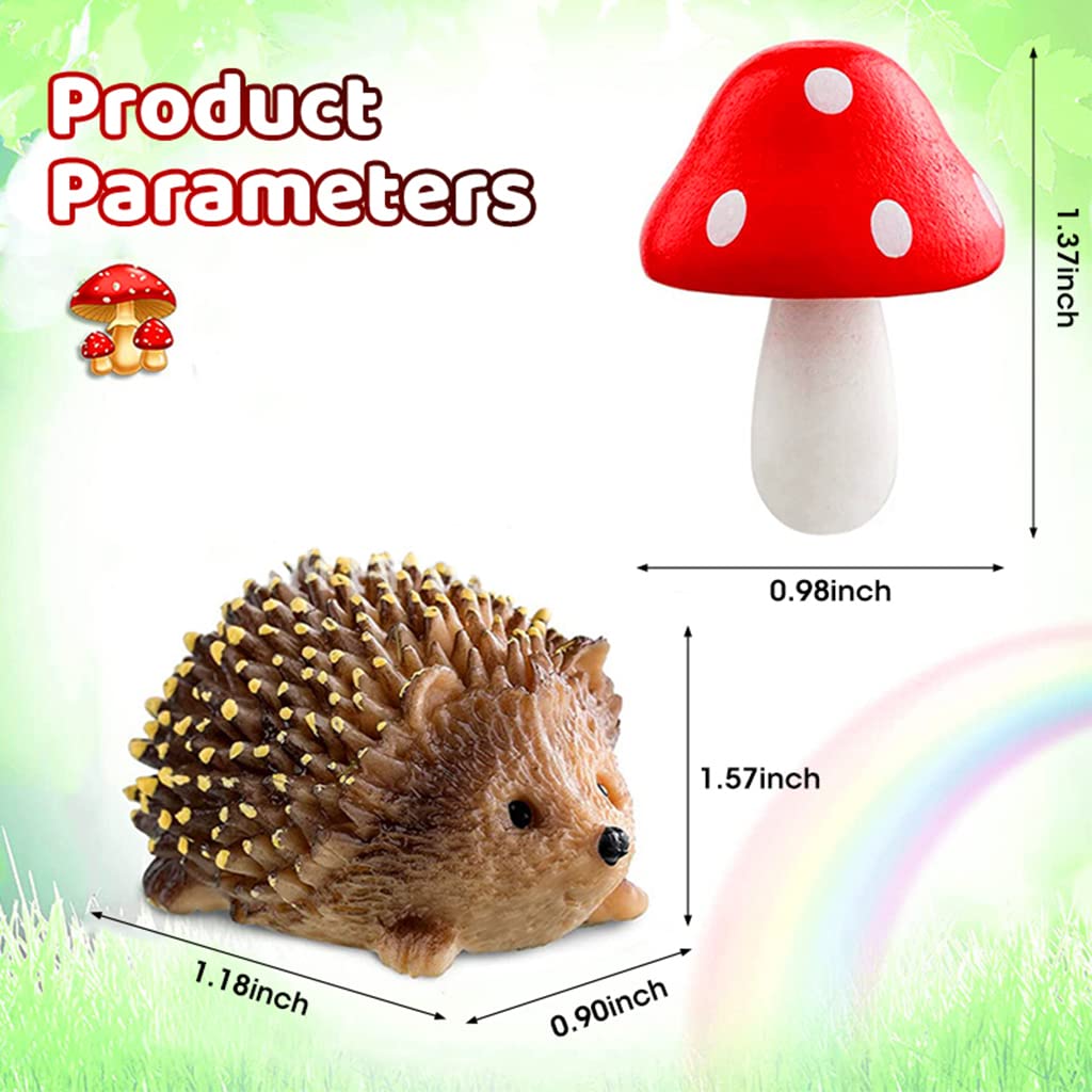 HASTHIP 6PCS Fairy Outdoor Garden Animals Figurines Outdoor Fairy Wild Garden Accessories Resin Hedgehogs and Wood Mushroom Miniature Garden for Plant Pots Bonsai Craft Decor Fairy Wild Garden