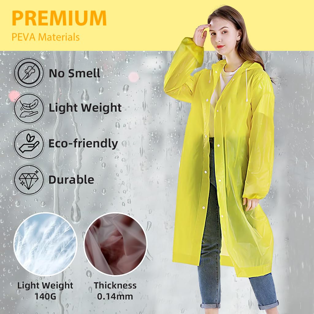 PALAY Rain Ponchos for Men Women, Reusable PEVA Raincoats with Hood for Rain Ponchos for Camping, Hiking, Music Festival, Outdoor Activities