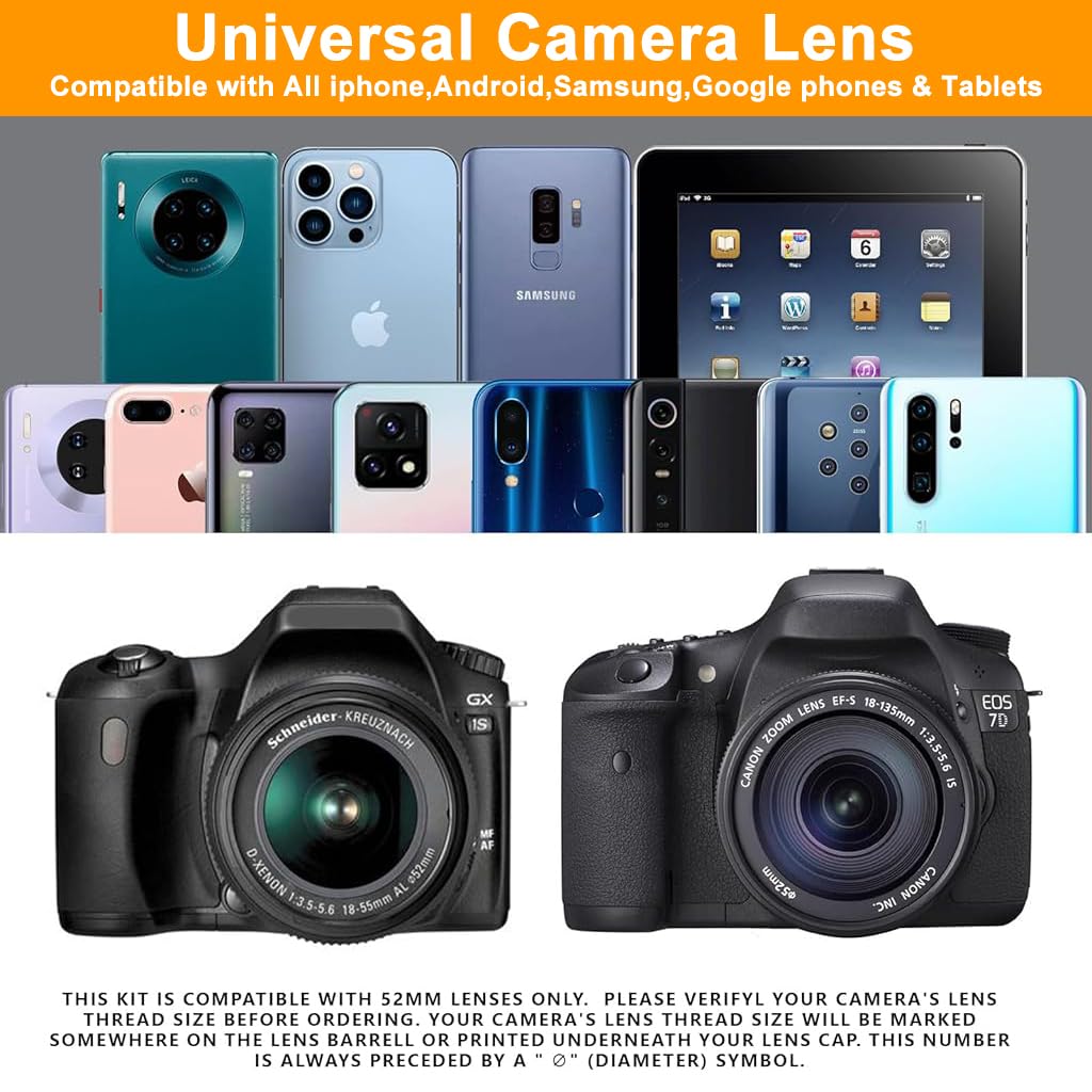 ZORBES 52MM Variable ND2-ND400 Filter, Ultra Slim Multi-Coated Adjustable Neutral Density Filter, Clip-on Phone Lens ND Filter Kit, Compatible for iPhone 15 14 13 12 11 and Other Smart Phones