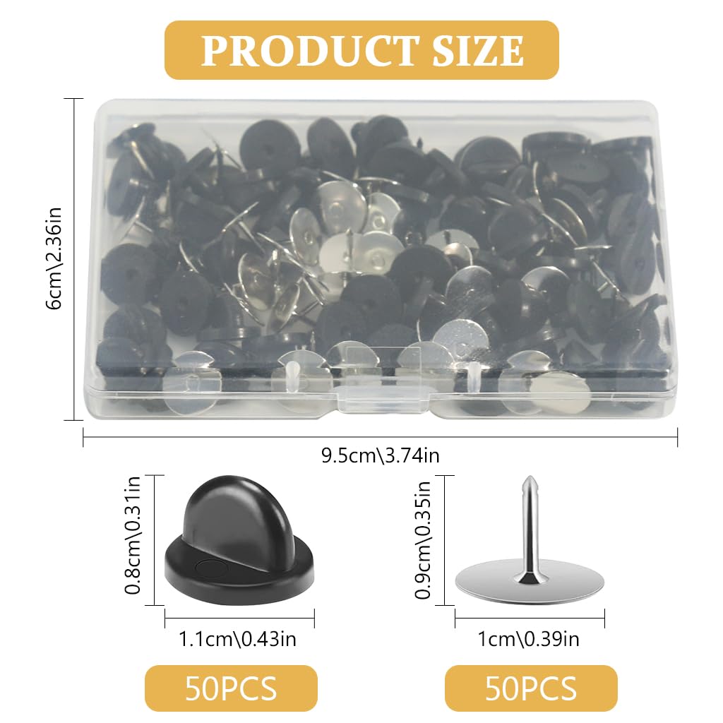 PALAY 50 Pairs Rubber Blank Pin Backs Butterfly Clutch Backings Holder Tie Tacks Keepers Replacement with 9mm Length 10mm Width Lapel Enamel Pins for Craft Making DIY