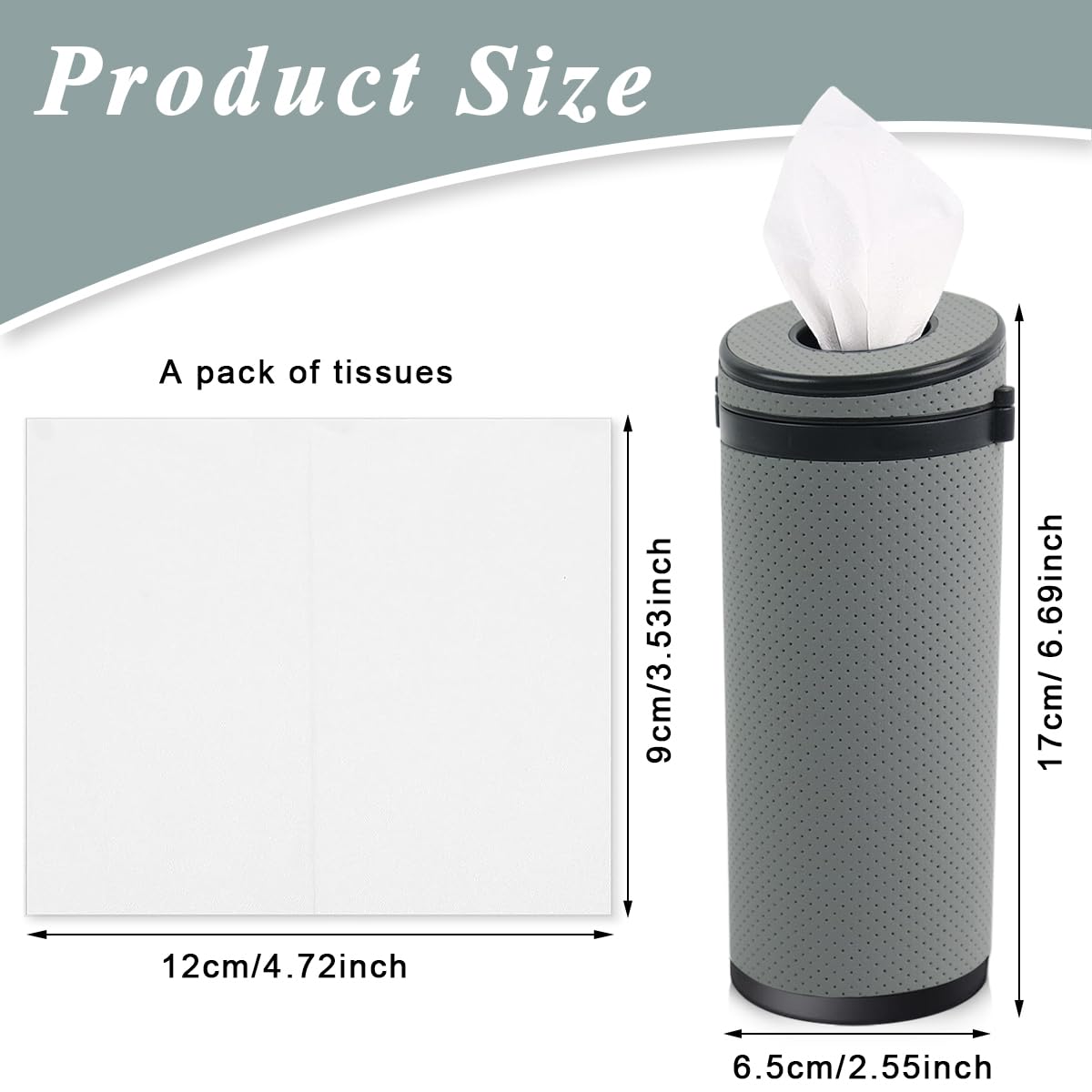 STHIRA Car Tissue Box Holder Cylinder 2.63'' PU Leather Tissue Box with Window Breaker Tool, Compact 6.8