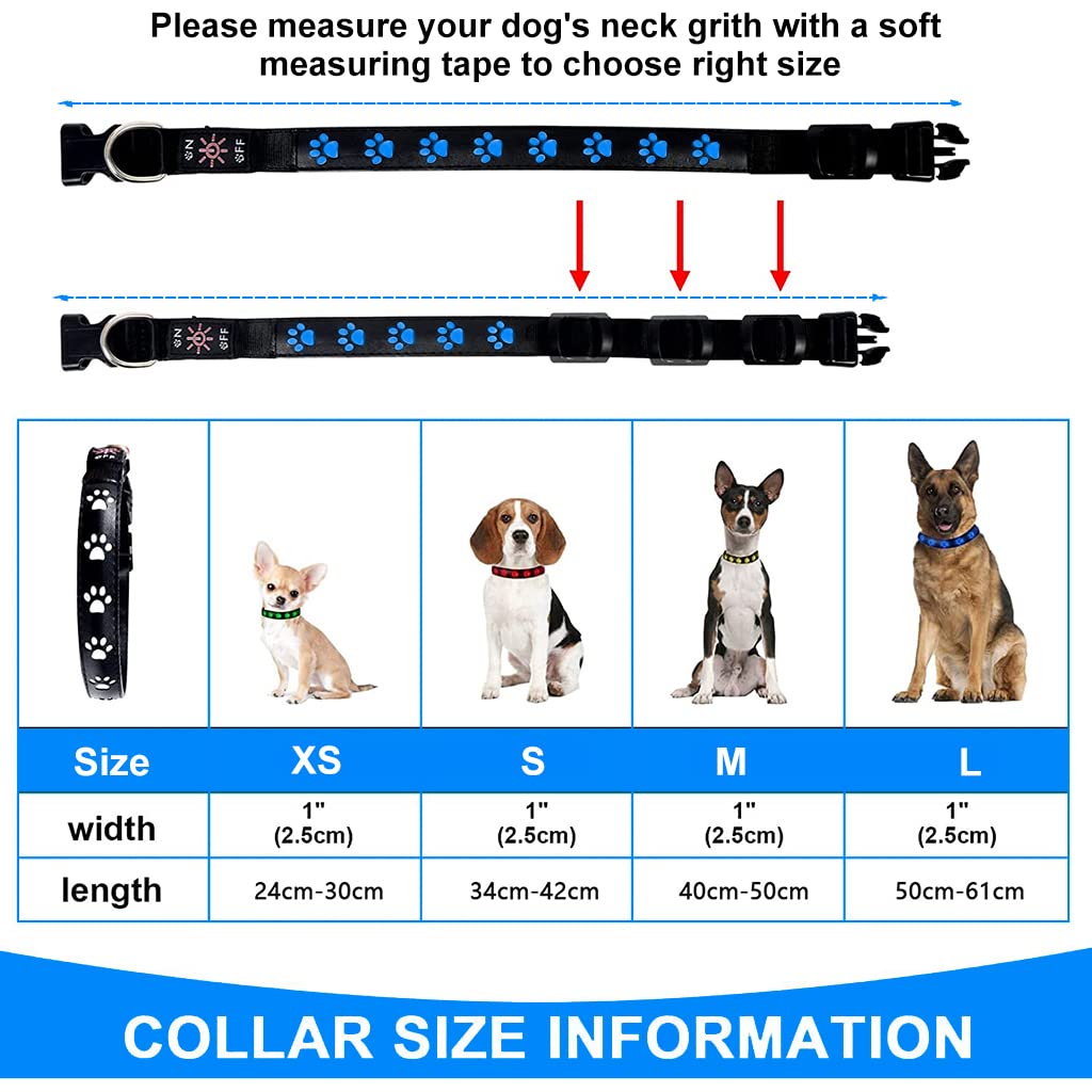 Qpets Dog Collar for Large Dog, 7 Colours LED Dog Collor Light Up Dog Collar USB Rechargeable Quick Release Buckle, Adjustable Size PVC Leather Dog Collar, Dog Neck Collar(Size: L)