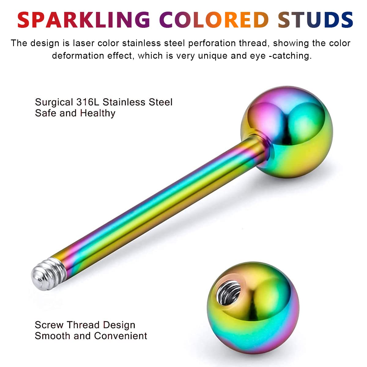 HASTHIP 40pcs 16G Assorted Stainless Steel Body Button Rings Piercing Studs Jewelry Lot Kit for Nose, Lip, Tongue, Cartilage, Tragus Eyebrow, Barbell, Belly