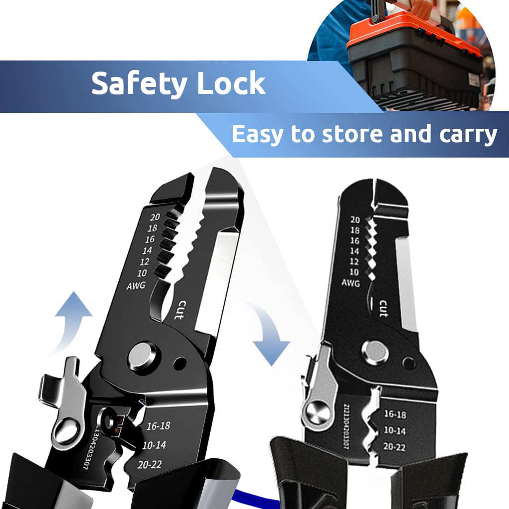 Serplex Wire Cutter Wire Stripper Cutting Plier 9 IN 1 Crimping Tool for 20-10 AWG Electrical Wire Cables, Wire Cutter Tool Electric Cable Stripping Tool with Safety Lock, Wire Stripper and Cutter