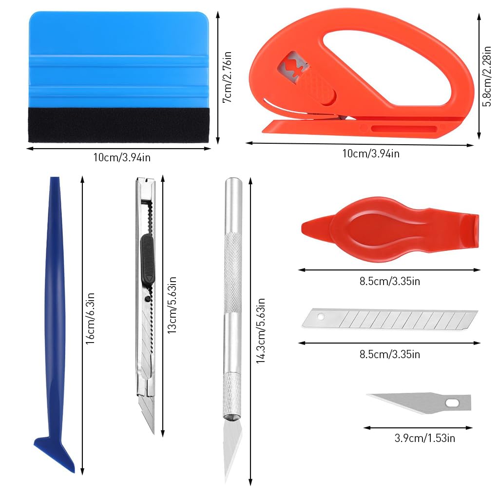 ZIBUYU Car Window Tint Removal Tools Set of 9Pcs Car Protective Paint Film Application Tools with Film Cutter, Squeegee, Precision Cutter, Replacement Blades, Multipurpose Tools for Wall Paper, Tint