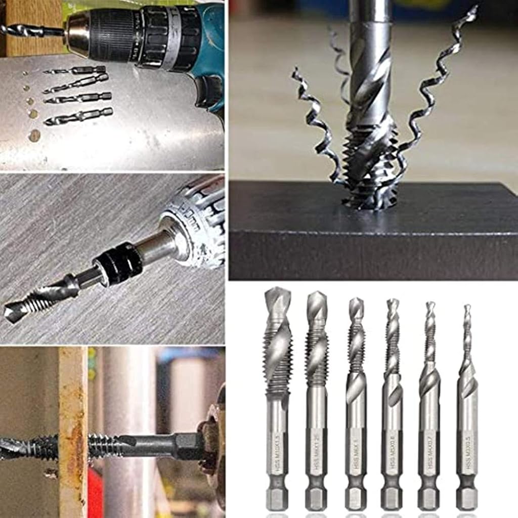 Serplex 6 Machine Screw Tap Set HSS Titanium Spiral Flute Drill Taps Metric M3 M4 M5 M6 M8 M10 Thread Tapping Tool 1/4