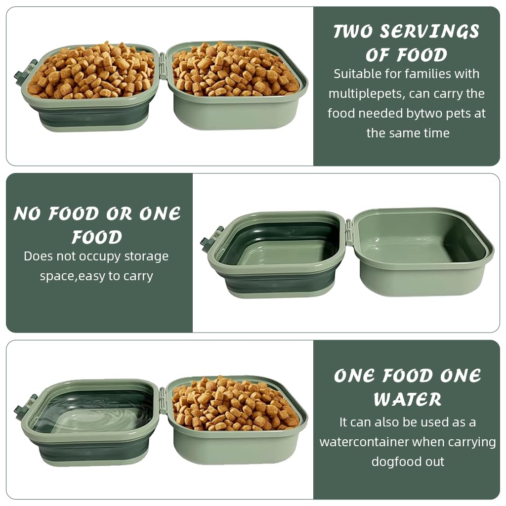 Qpets Dog Water Bowl Food Bowl Outdoor Folding Dog Food Bowl Water Bowl Twin Food Bowl Design Carry On Pet Food Container Feefing Bowl for Cat Dog