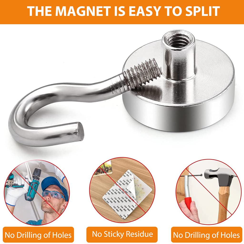 HASTHIP® Neodymium Magnets Powerful Hooks 6KG 13LBS for Fridge Heavy Duty Ceiling Hanger Towel Cup Wall White Pack of 10 Silver 3 PCS
