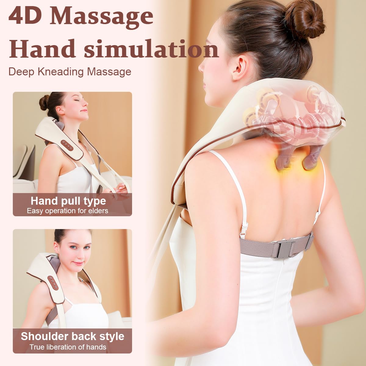 HANNEA Neck Massager with Heat, Cordless Neck Massager Relaxing Deep Tissue 4D Kneading Massage, Wearable Neck and Shoulder Massager for Neck, Back, Christmas Gifts Birthday Gift Men Women