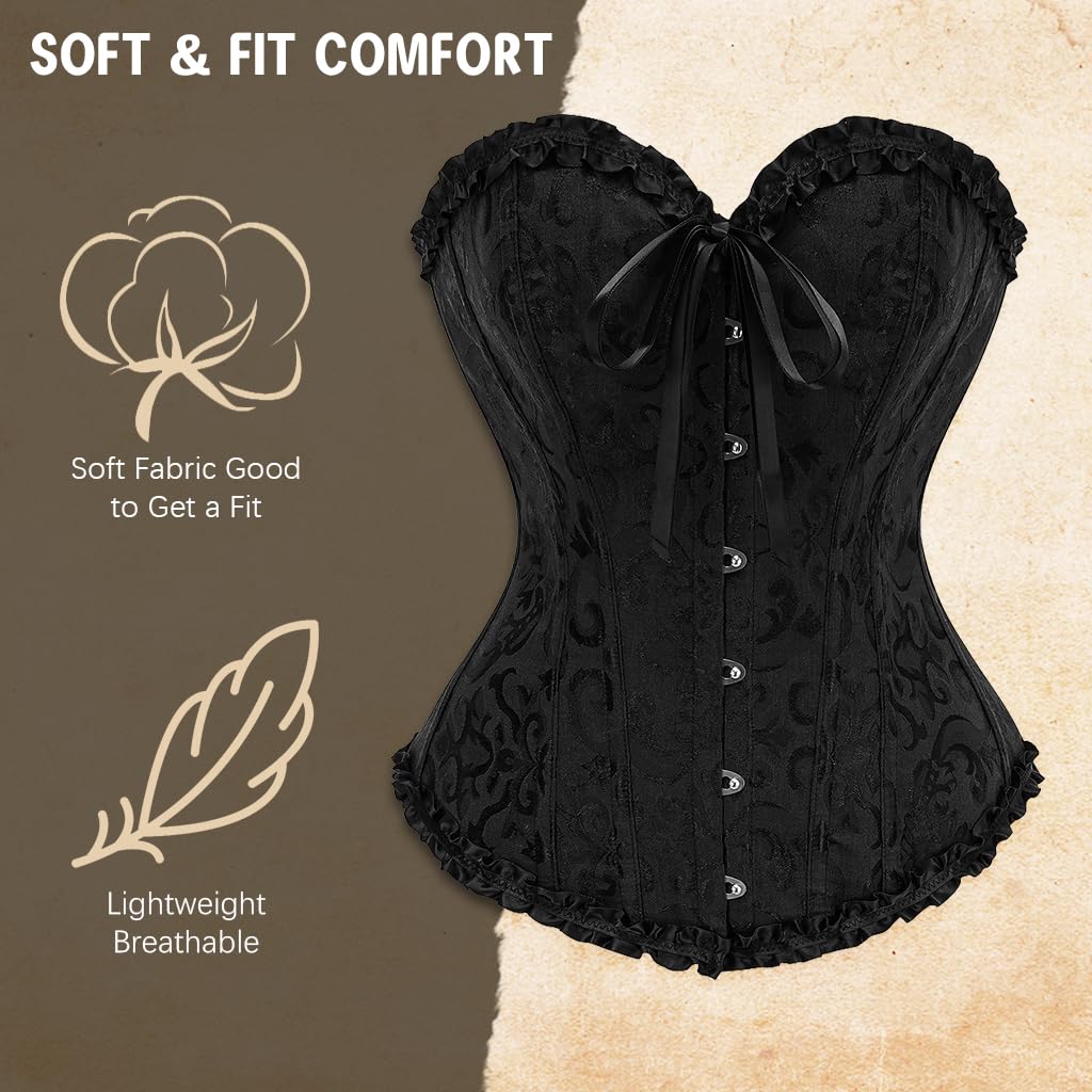 PALAY Corset Tops for Women, Bustier Shapewear Lingerie Lace Up Waist Push up Bodysuit Floral Overbust Corset Bustier Tube Going Out Tops, 3XL