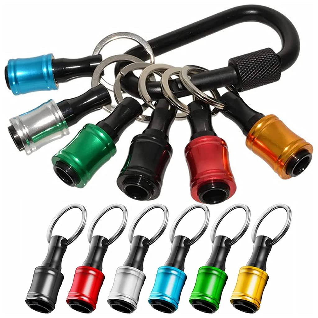 Serplex 6Pcs 1/4 inch Hex Shank Aluminum Alloy Screwdriver Bits Holder with Black Carabiner, Bit Holder Keychain, Light-weight Quick-change Extension Bar Drill Screw Adapter Change