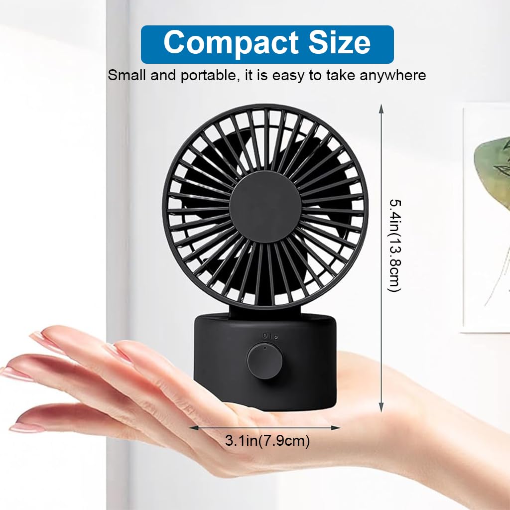 HASTHIP Mini USB Desk Fan with 2-Speed Control, Portable Small Desktop Fan Quiet Handheld Cooling Fan with Stand for Office, Travel & Makeup (Black)