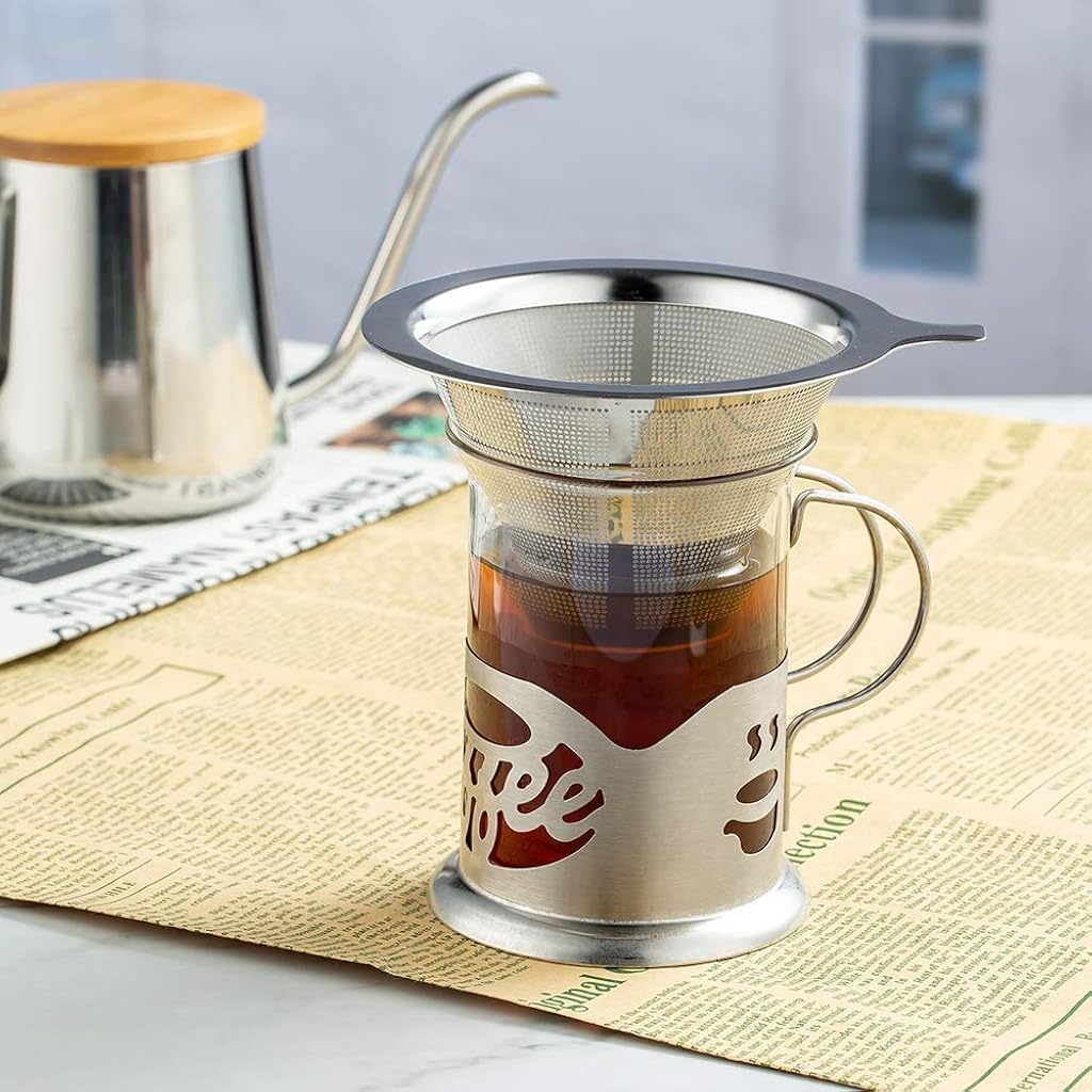 Verilux® Pour Over Filter Dripper Paperless Mess Stainless Steel One to Two Cup Maker Keeping Natural Coffee Flavour Easy to Use and Clean 3PCS