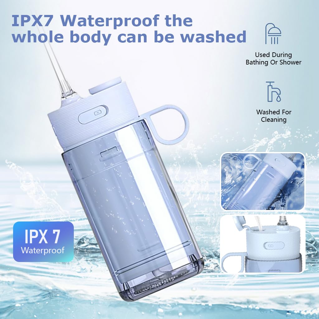 HANNEA Rechargeable Water Dental Flosser Retractable 180ml Dental Cleaner High Frenquency Water Dental Flosser with 3 Modes, 5 Jet Tips, 90s Timing Function, IPX7 Waterproof Water Dental Cleaner