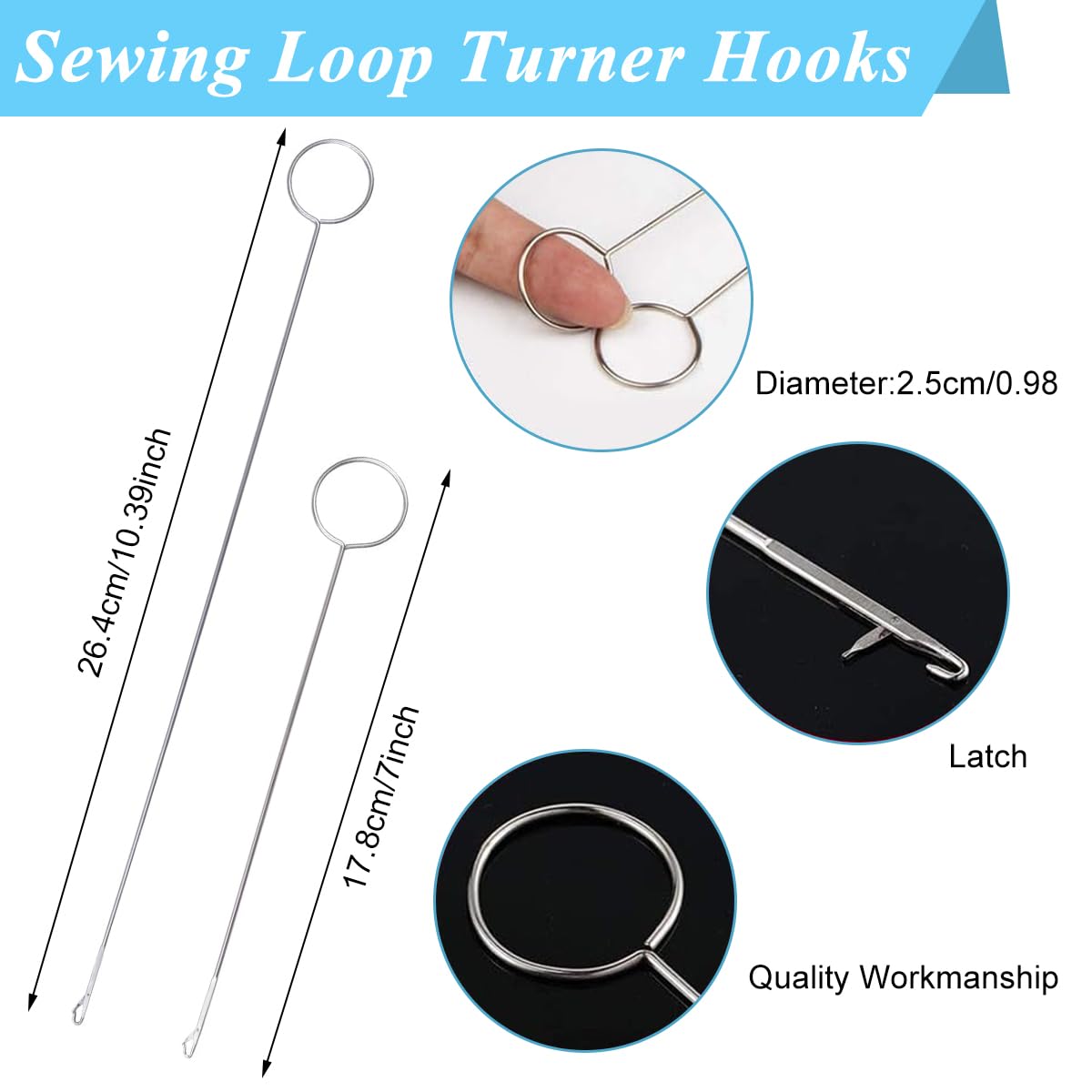 HASTHIP 8 Pcs Sewing Loop Turner Hooks with Latch Drawstring Threader Tool Set for Handmade Sewing Tools Easy Rope Threader for Jackets Coats Pants