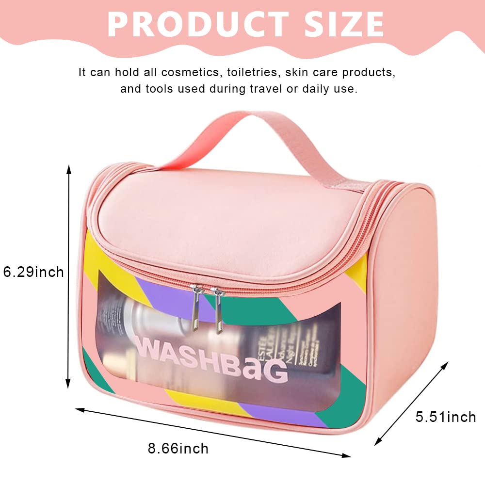 HASTHIP Travel Cosmetic Bag, Makeup Bag for Women Travel Toiletry Bag, Waterproof Toiletries Bag Portable Zippered Cosmetic Bag for Home & Travel, Pink