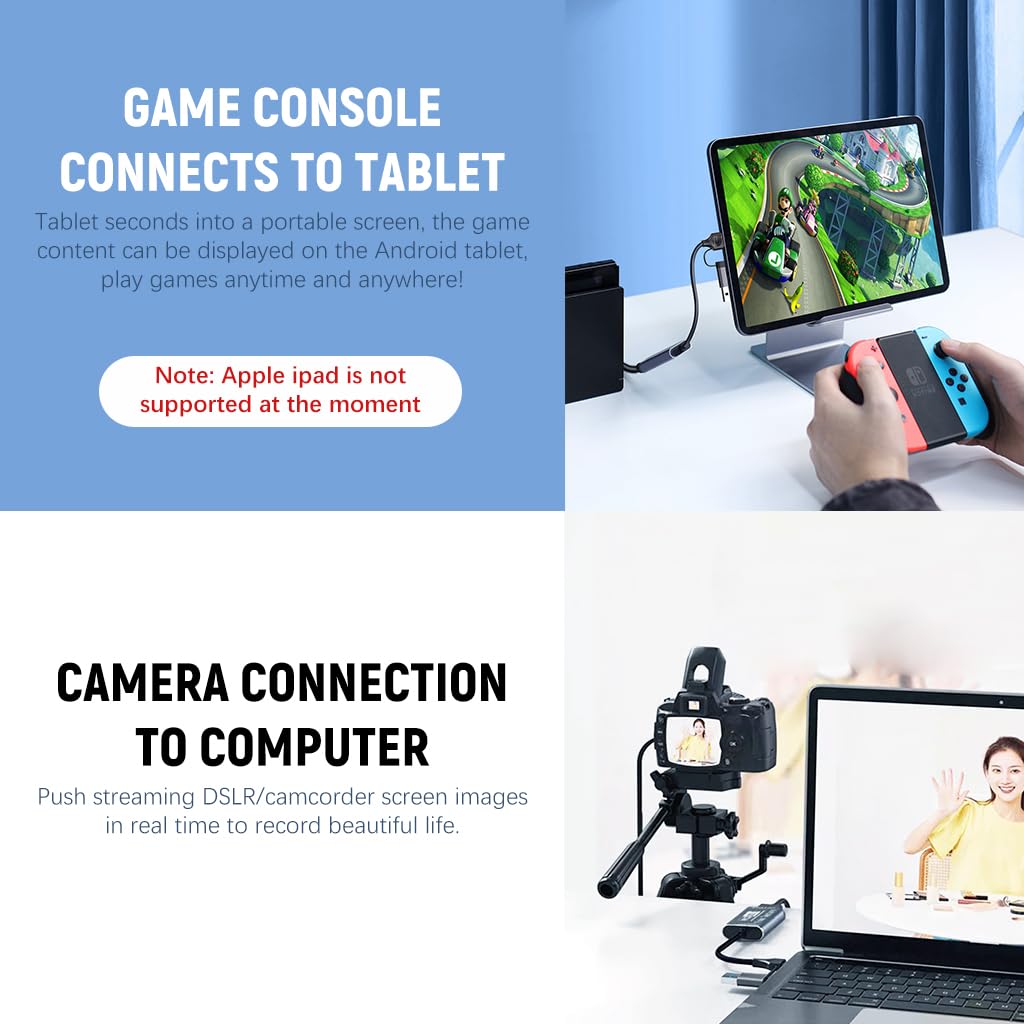 Verilux HDMI to USB Video Capture Card 2 in 1 HDMI to USB/USB C Video Capture Card Supports 100W PD & 4K 1920 * 1080@60Hz Universal HDMI to USB Adapter Switch, PS5/4, Live Broadcast, Gaming