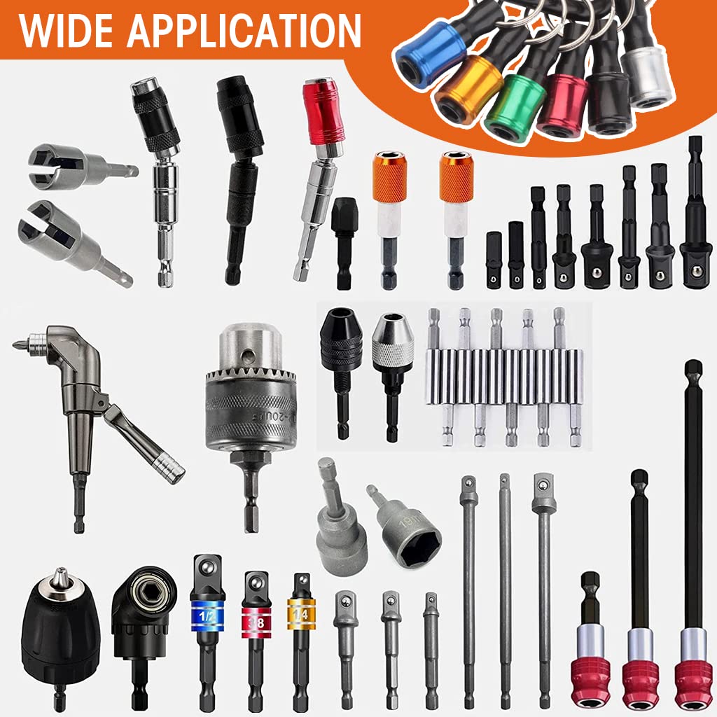 Serplex 6Pcs 1/4 inch Hex Shank Aluminum Alloy Screwdriver Bits Holder with Black Carabiner, Bit Holder Keychain, Light-weight Quick-change Extension Bar Drill Screw Adapter Change
