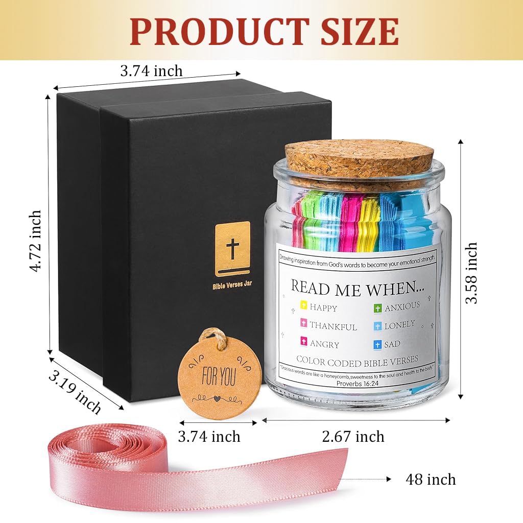 HASTHIP Bible Verse Jar Inspirational Bible Verse Jar Bible Verse Notes Glass Jar with 90Pcs Color-coded Bible Verses Notes Christian Gifts Birthday Gift