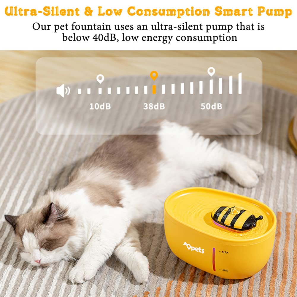 Qpets 2L Cat Water Fountain, Auto Cat Dog Water Fountain Water Dispenser with Filter, Cartoon Bee Style Water Dispenser for Cat, Dog Water Fountain Dog Water Fountain for Cats Dog Water Bottles