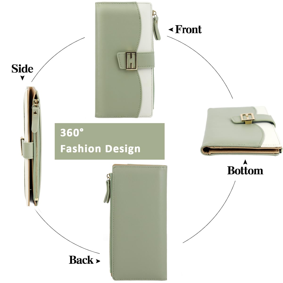 PALAY Women Purse Bag Fashion PU Purse for Women Bifold Purse for Women Large Capacity Cards Bag Cash Bag Evening Hand Bag Clutch Bag for Women Gift for Women Women, Mint Green