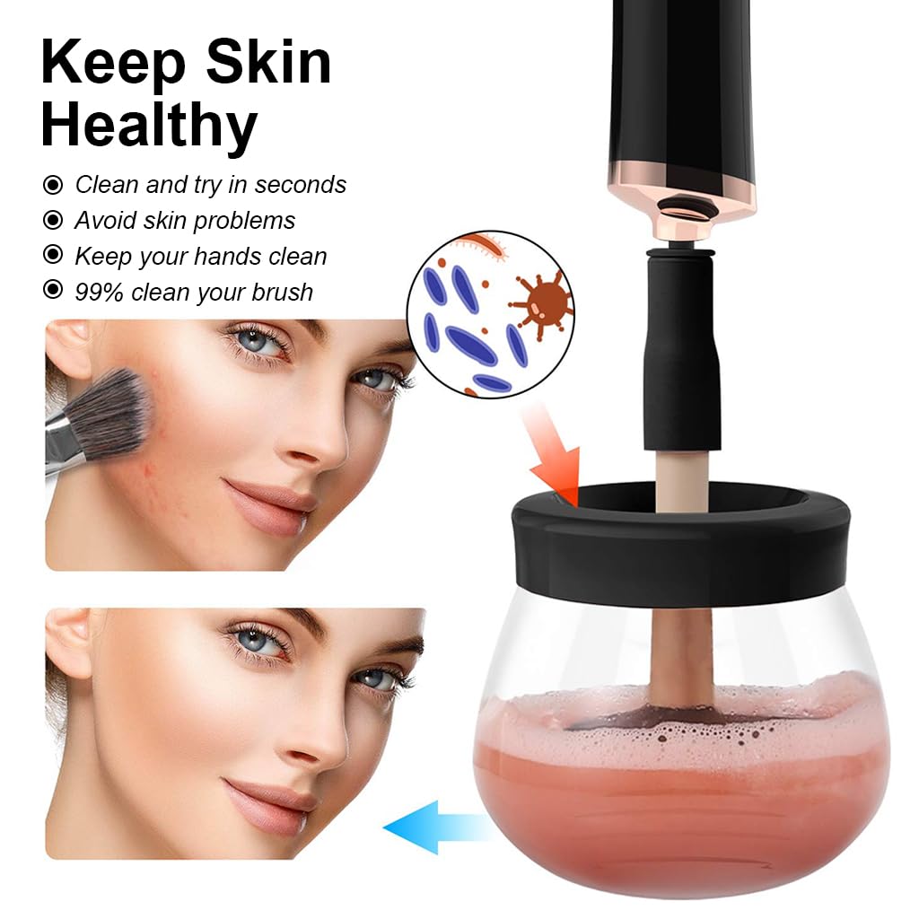 MAYCREATE Makeup Brush Cleaner and Dryer Machine, 2-in-1 Electric Cosmetic Automatic Brush Spinner with 8 Size Rubber Collars, Wash and Dry in Seconds, Suit for All Size Brushes