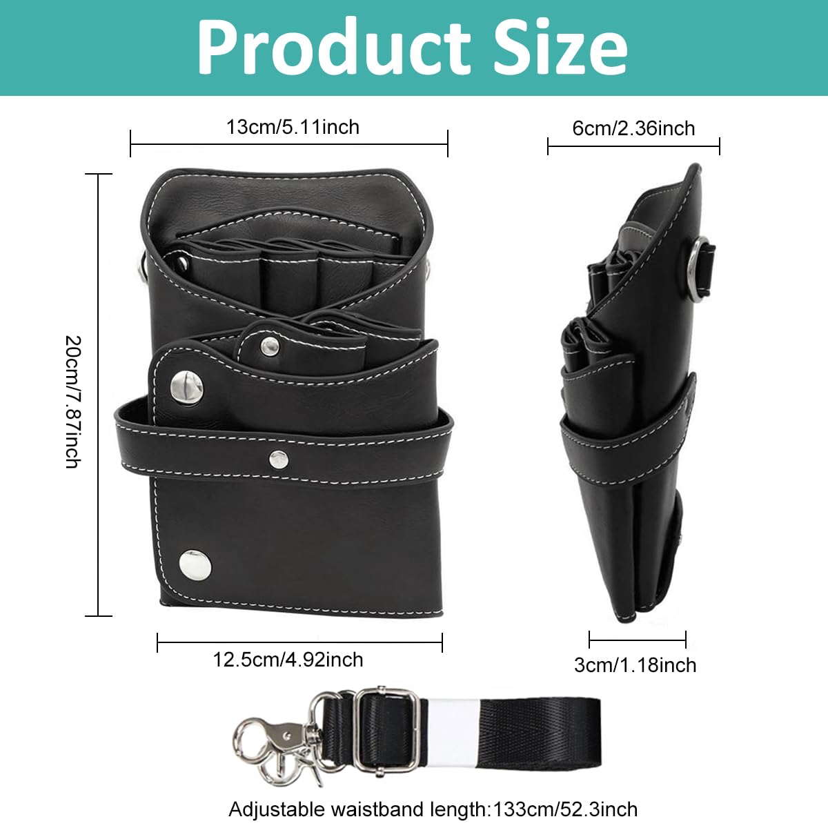 HANNEA Hairdresser Scissor Bag, PU Leather Barber Waist Bag Crossbody Bag, Hairdressing Scissor Holster with Adjustable Waist Belt, Hair Salon Scissor Storage Waist Bag for Scissors, Tools, Clips