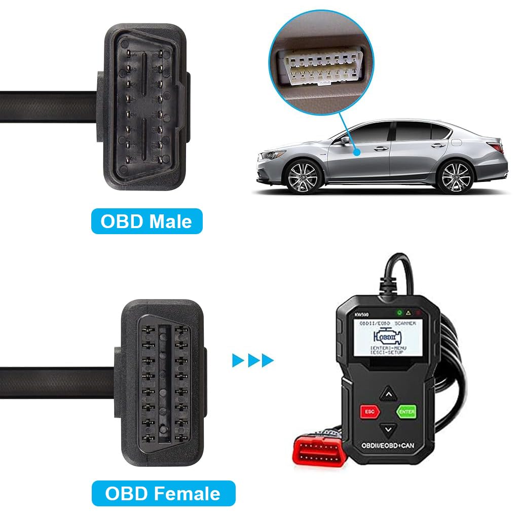 STHIRA OBD2 Extension Cable, 16 Pin Extension Cable for OBDII Scanner, 23.6'' Ultra-Thin OBDII Male to Female Extension Cable Diagnostic Extender Cord Adapter