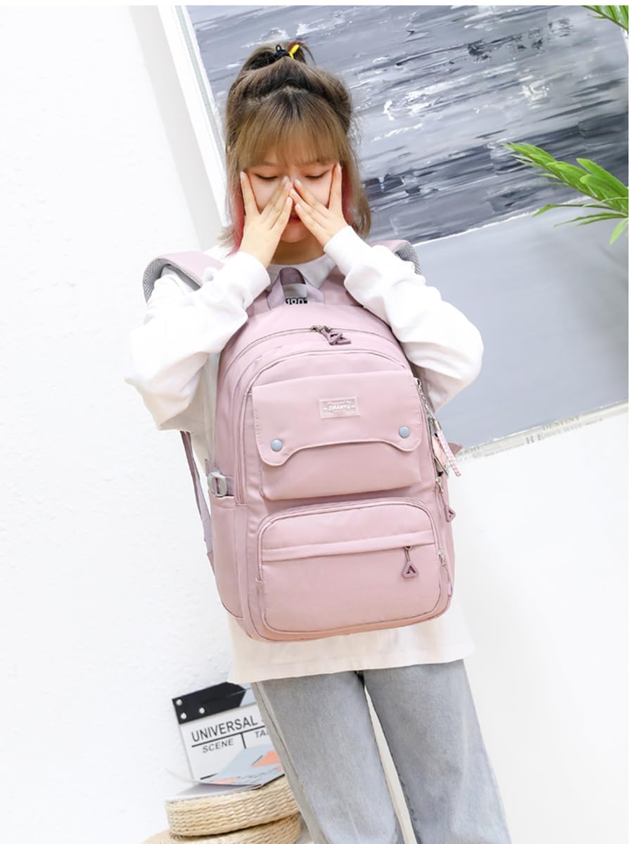 PALAY Fashion Backpack Student Shoulder Backpack Fashion Pink Travel Backpack Laptop Backpack Multi-pouches 26L Large Capacity School Backpack
