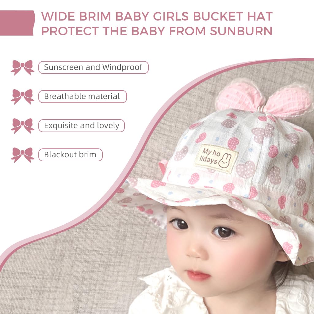 SNOWIE SOFT Baby Sun Hat Toddler Girls Sun Cap Breathable Cotton Sun Cap Bucket Hat Cute Bow Wide Brim Baby Girls Hat Birthday Gift for Girls 6-18 Months