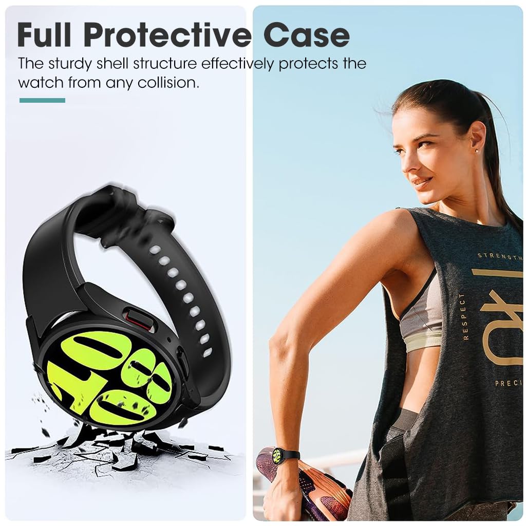 ZORBES Screen Protector Case for Samsung Galaxy Watch 6 40mm, Hard PC Bumper & HD Anti-Fog Tempered Glass Watch Face Cover for Galaxy Watch 6 40mm (Black+Clear), No Samsung Galaxy Watch 6
