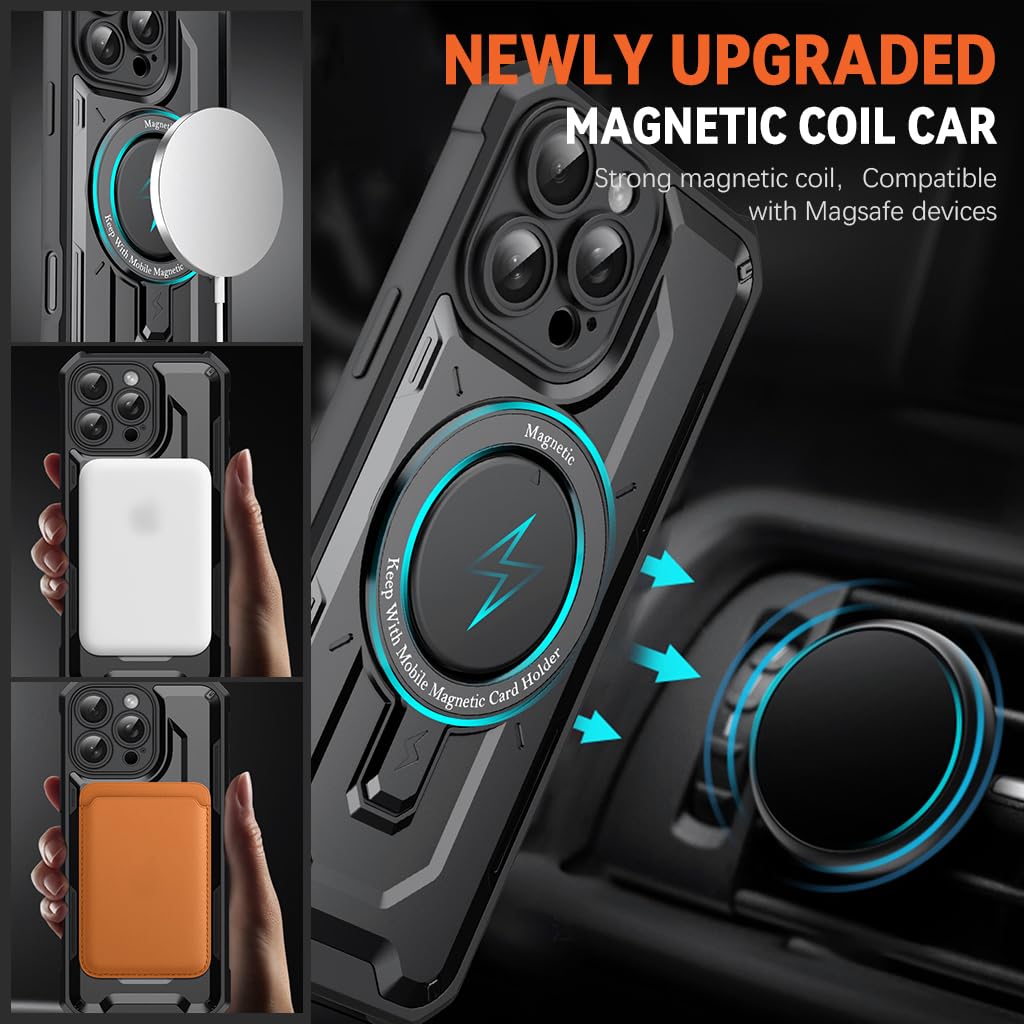 ZORBES for iPhone 15 Pro Max Case, TPU Phone Case for iPhone 15 Pro Max Compatible with MagSafe Wireless Charging Strong Magnetic Ring Patch, 360° Rotatable Folding Phone Stand with Phone Ring Grip