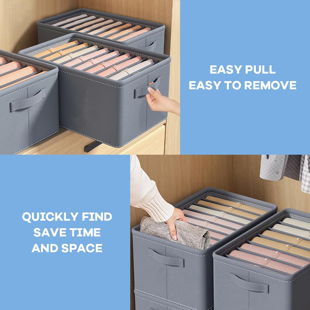 ZIBUYU 4Pcs Wardrobe Organizers 7-Compartment Wardrobe Organizer Drawer Clothes Organizer with Handle Wardrobe Organizers Clothes Storage Box for Trousers, Shirt, Pants, 44x25x22cm