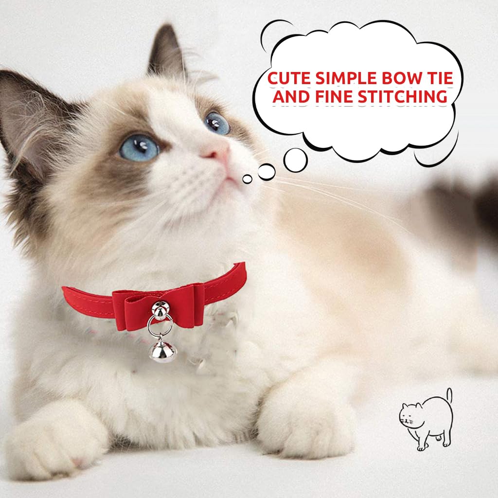 Qpets Cat Collar, Adjustable Cat Belt, Strong Breakaway Buckle Cat Collar with Bell, Velvet Neck Strap Cats Collar Soft Plush Collar Cat Gift (Total Length 36CM/14.17in)