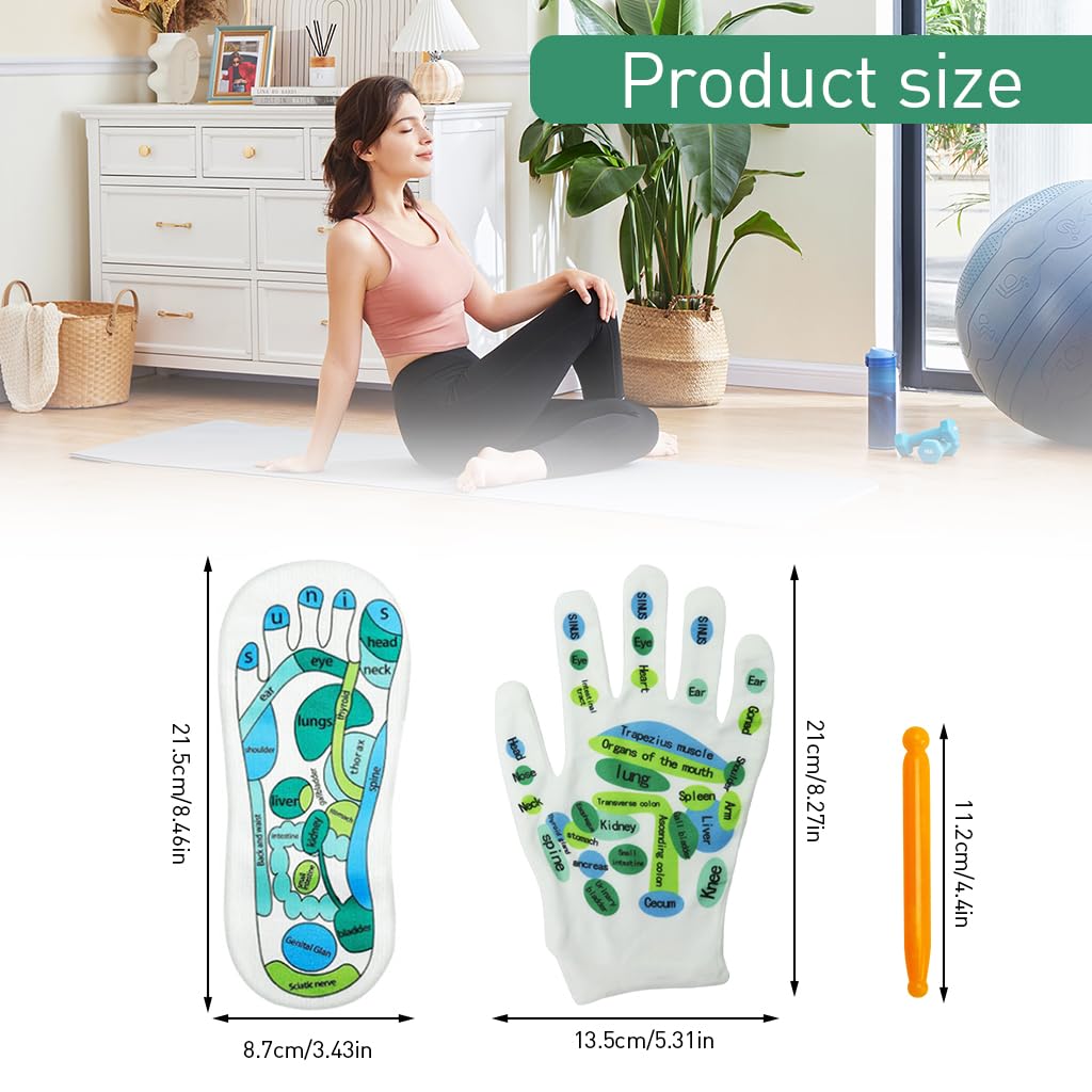 HANNEA 4PCS Reflexology Socks and Gloves Tool Set, Reflexology Tools Massage with Point Massager Tools Hand Spa Reflexology Sock Five Toe Separate Socks for Women and Men Tired Relieve
