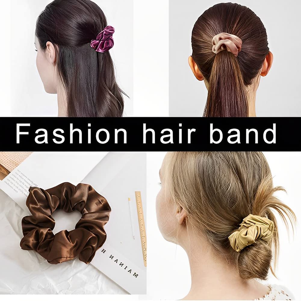 SANNIDHI 5 Pcs Silk Satin Scrunchy Scrunchies for Girls Ladies Women,5 color Elastic Hair Band for Ponytails, Twists, Long hair-Gifts(White,Rose Gold,Ginger,Burgundy Red,Black)