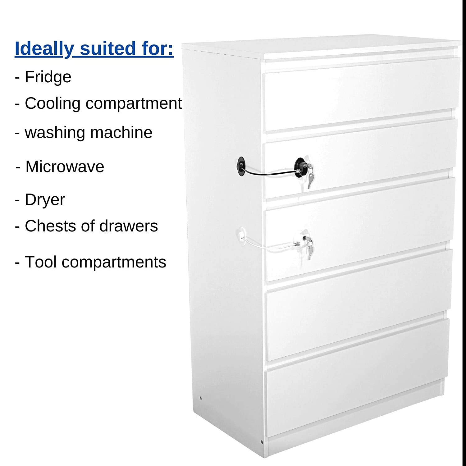 GUSTAVE Safety Door Locks with 2 Keys for Cupboard, Cabinets, Fridge & Freezers, Child Security Locks, Childproof Your House, with Adhesive, Residue-Free, White
