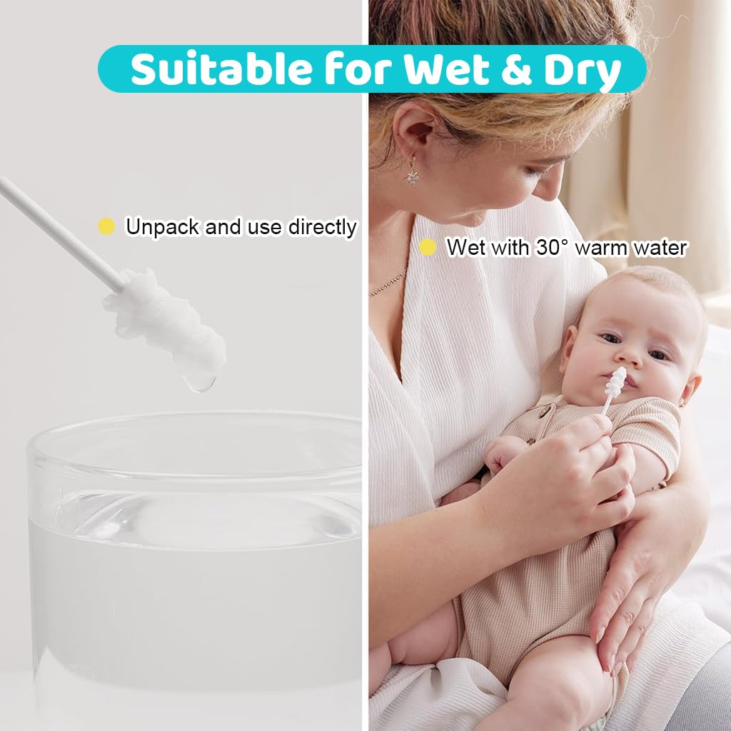 SNOWIE SOFT 30 Count Disposable Baby Care Oral Cleaning Sponge Swab Stick for Kids Adult Wet Dry Use Medical Sponge Individual Packing Cleaning Sponge Swab for Tooth Cleaning Oral Care