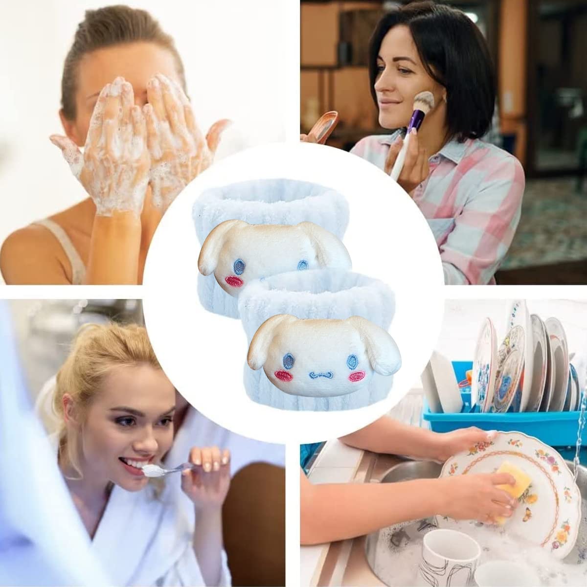 MAYCREATE Spa Face Wash Wrist Band, Cute Cartoon Microfiber Wristband for Women Girls, Water Absorbent Sweat Bands Wrist Towel for Face Washing, Prevent Liquid from Spilling Down Arms (1 Pair)