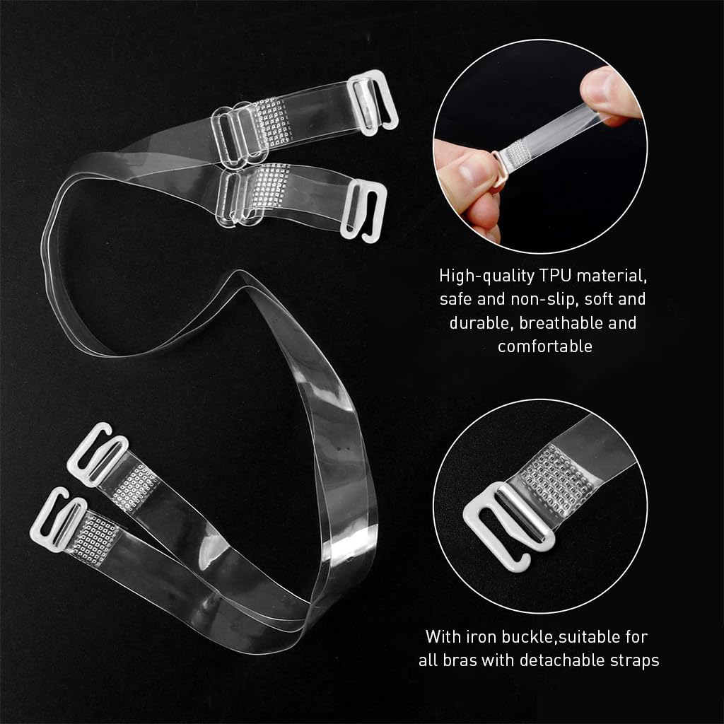 PALAY 2 Pairs Clear Bra Straps Invisible Replacement Bra Straps Adjustable Invisible Clear Bra Straps 1.2cm Width Clear Bra Straps for Off Shoulders, Evening Dress