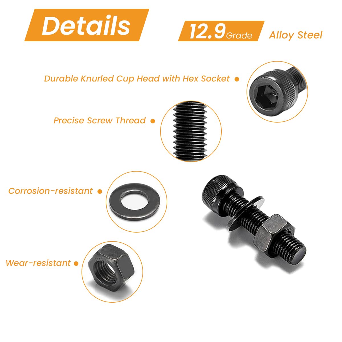 Serplex 1290PCS Screws Nuts and Washers Set M2 M3 M4 Screws Nuts and Washers Assorted Sizes, High Hardnes Alloy Steel Hex Socket Head Cap Metric Bolts and Nuts Anti Rust Steel Screws Nuts
