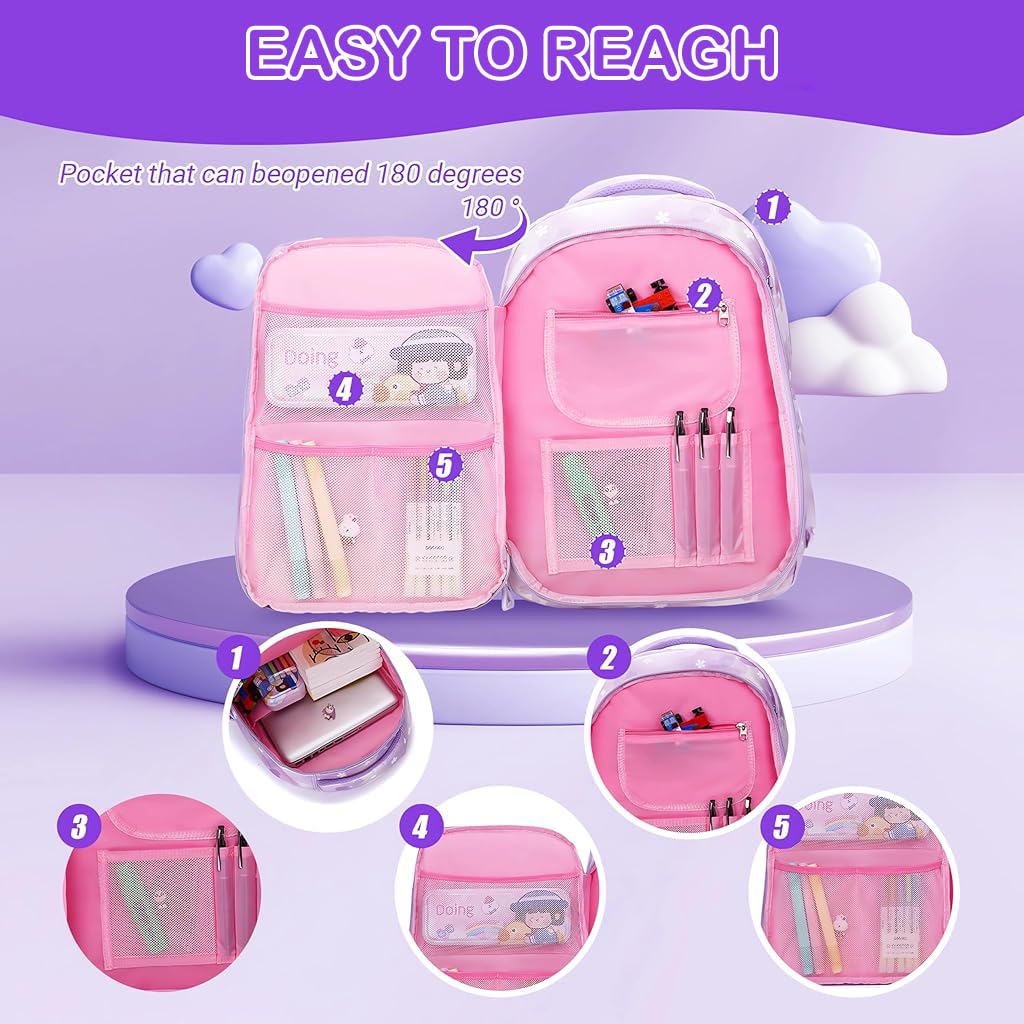 PALAY Kuromi Backpack for School Girls Sanrio Kuromi School Backpack Multi Layer Large Book Bag Burden Relief Travel Backpack School Backpack for 8-16 Years Olds School Girls Teens, 45x31x19cm