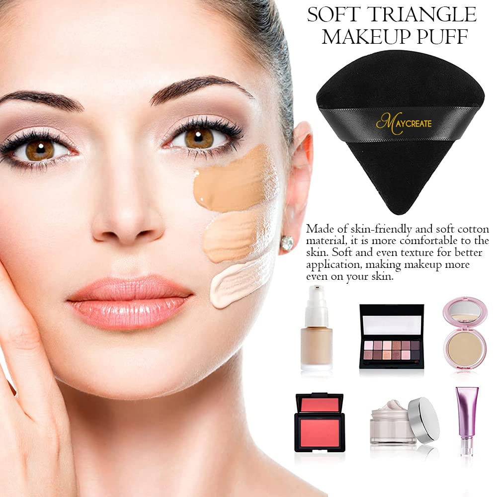 MAYCREATE 10pcs Triangle Powder Puff for Women Face Dry Wet Use Makeup Puff for Loose Powder Body Powder, Wedge Shape Velour Cosmetic Sponge for Contouring, Under Eyes and Corners