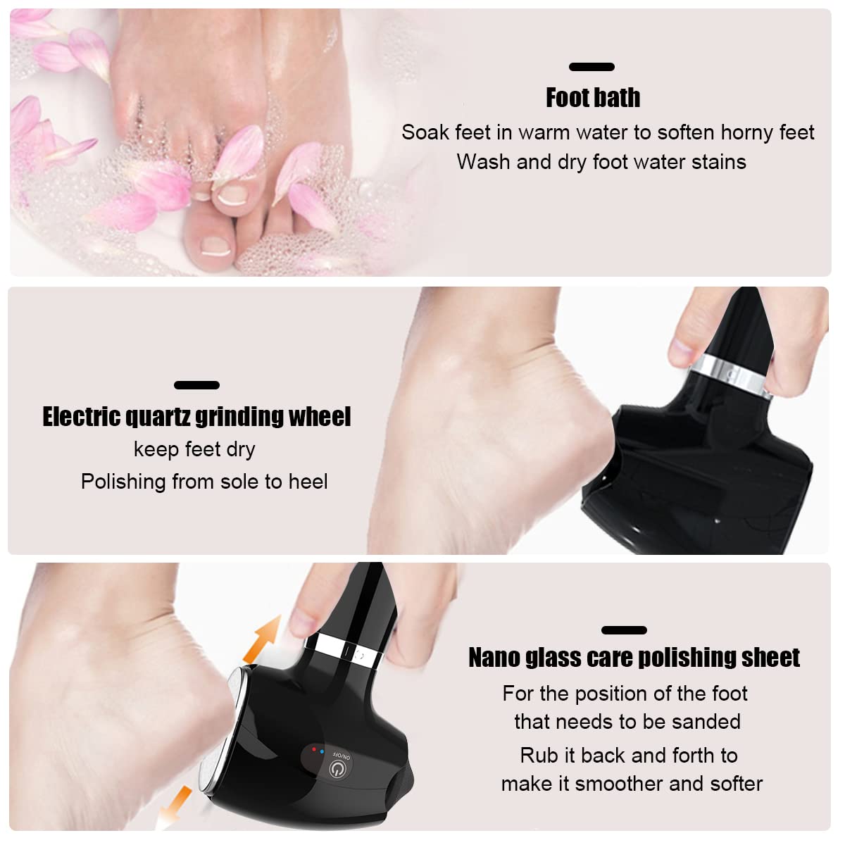 MAYCREATE Callus Remover Electronic Tool Kit for Feet with 2 Roller Head Quartz Nanoglass Grinding Bit-Black