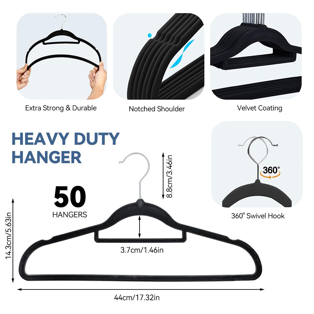 HASTHIP 50Pcs Non-Slip Hangers, Space-Saving Heavy-Duty Suit Hangers for Suit, Shirt, Scarves, Dresses & Trousers, 360° Swivel Hook