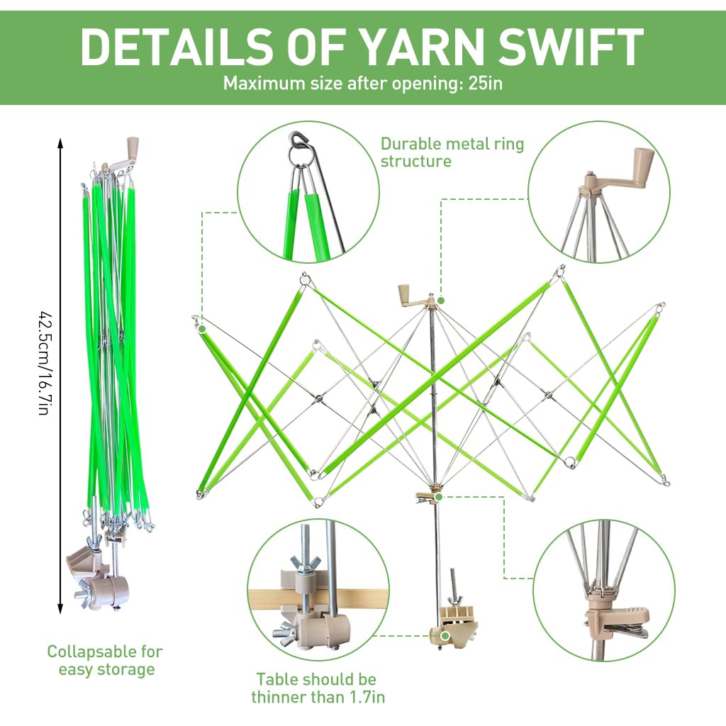 HASTHIP Yarn Swift, Desk Mounting Umbrella-shaped Yarn Swift No Tangle Yarn Swift Folding Yarn Swift for Knitting, Crocheting, No Ball Winder