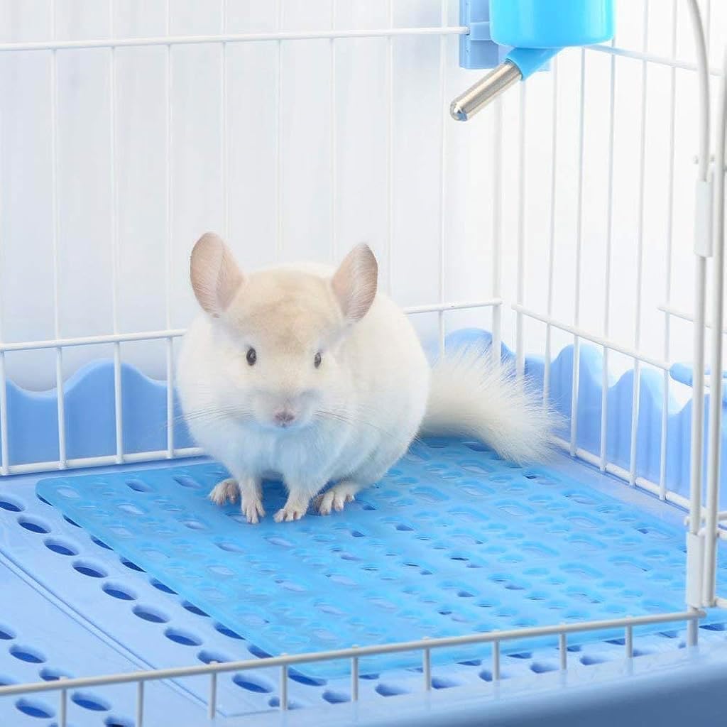 Qpets 2pcs Rabbit Cage Mat Hollow Mat for Rabbit Cage 9.8 by 13.5 inches, Small Pet Cage Plastic Mat with 8pcs Fixed Clip, Cage Dry Mat for Rabbit, Guinea Pig, Hamster