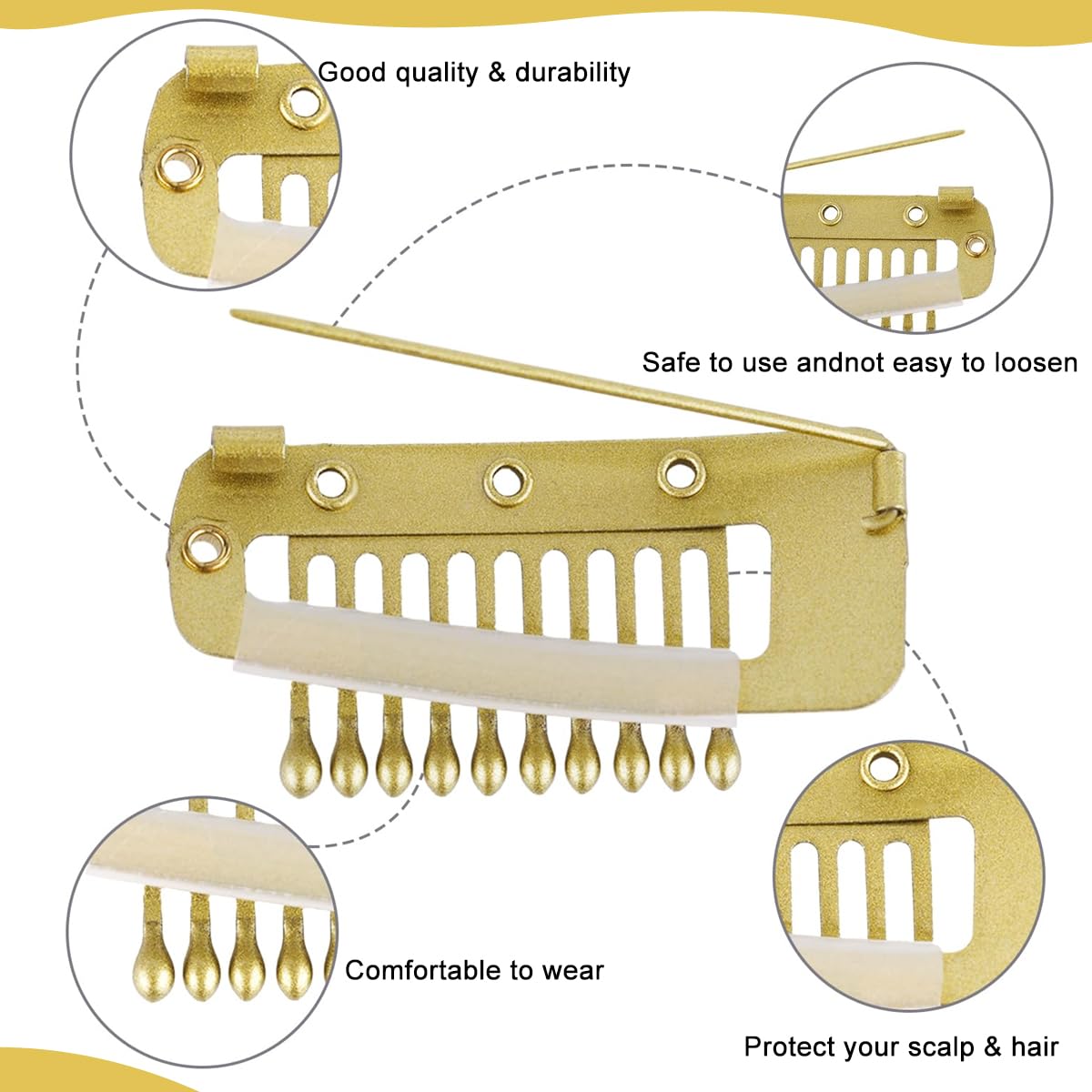 MAYCREATE 10Pcs Chunni Clips Dupatta Pins for Bride, Gold Wig Clip with Safety Pins, Strong Grip Invisible Clip for Hair Extensions, Stainless Steel Fixing Clips for Chunni, Shawl