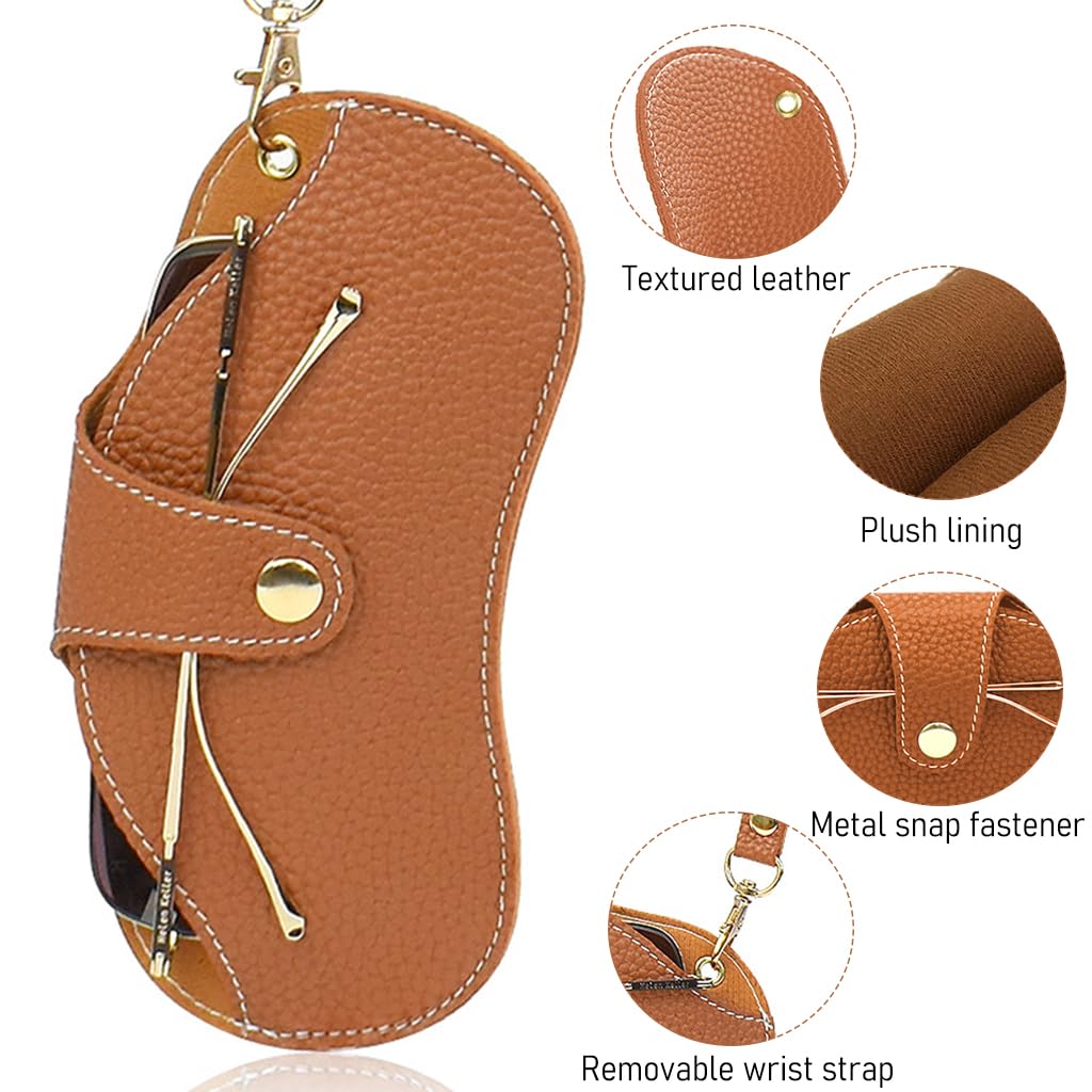 PALAY Soft Leather Sunglasses Case Fashion Protective Women Spectacle Organizer Case with Wrist Strap & Shoulder Belt Portable stylish Pouch Outdoor Sunglasses Carrying Bag -Black