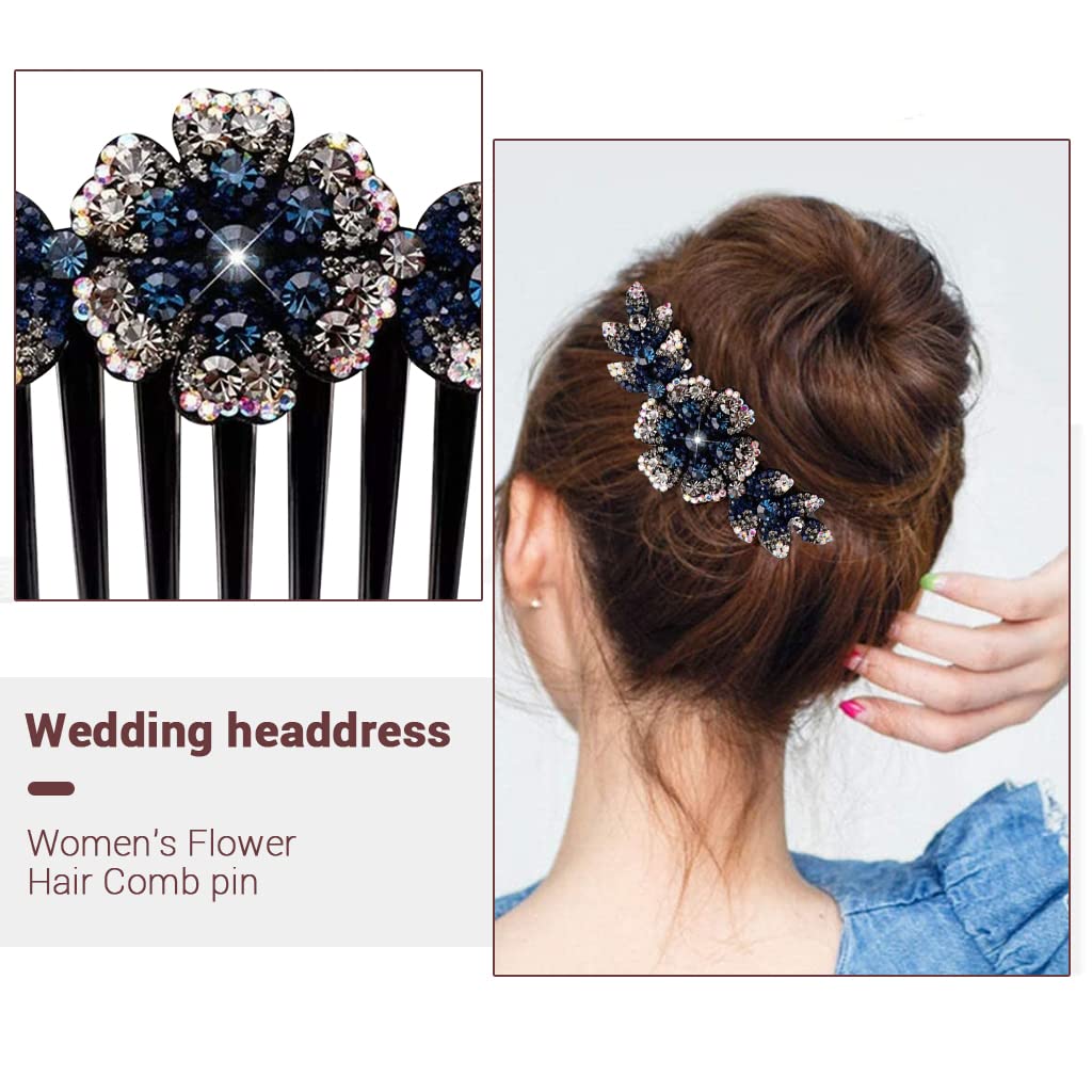 PALAY Flower Hair Clips for Women,Acrylic Hair Comb Pins Slide Hair Clips for Fashion Girls Crystal Barrettes Bridal Charm Hair Accessories(dark blue)